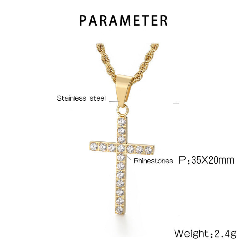 Rhinestone Cross Necklace Gold Large