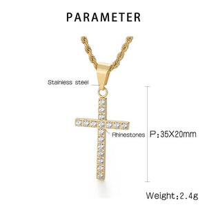 Jewellery: Christian Rhinestone Cross Stainless Steel Pendant Necklace