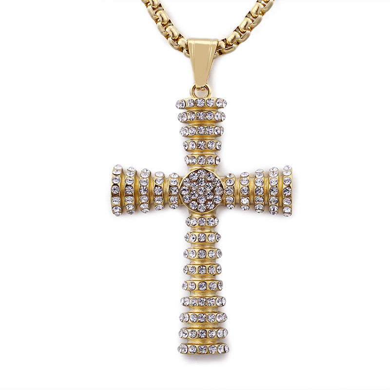 Jewelry: Christian Zircon Rhinestone Cross Stainless Steel Necklace