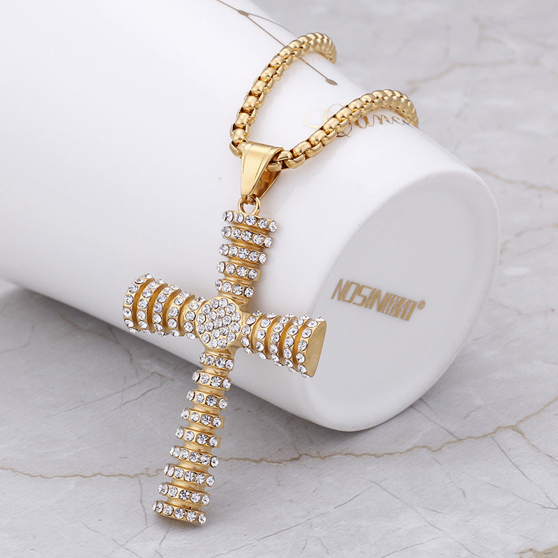 Jewelry: Christian Zircon Rhinestone Cross Stainless Steel Necklace