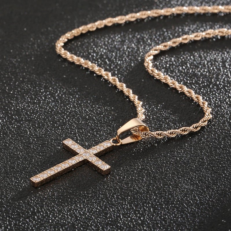 Jewellery: Christian Rhinestone Cross Stainless Steel Pendant Necklace