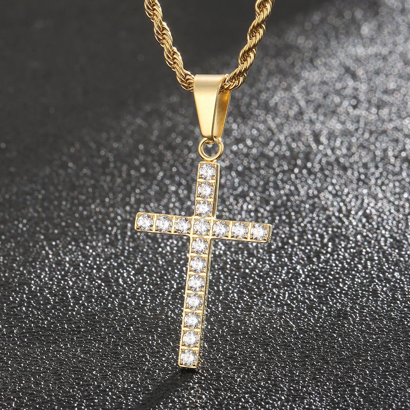 Jewellery: Christian Rhinestone Cross Stainless Steel Pendant Necklace