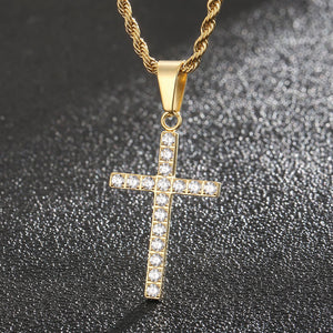 Jewellery: Christian Rhinestone Cross Stainless Steel Pendant Necklace