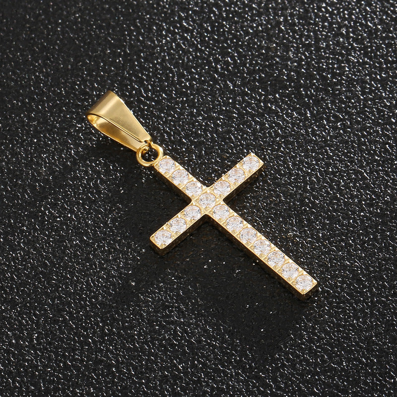 Jewellery: Christian Rhinestone Cross Stainless Steel Pendant Necklace