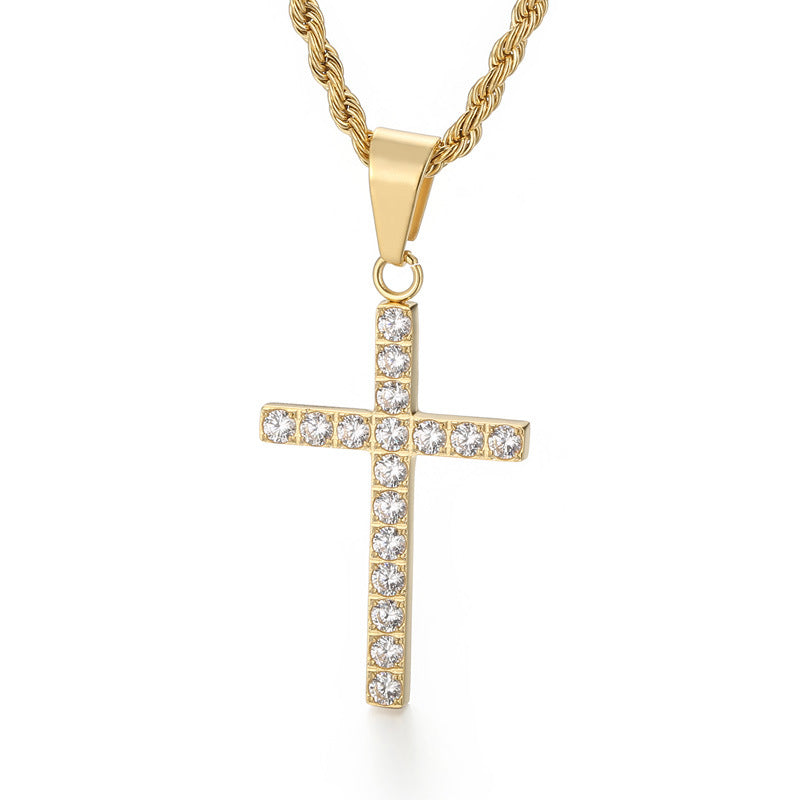 Jewellery: Christian Rhinestone Cross Stainless Steel Pendant Necklace