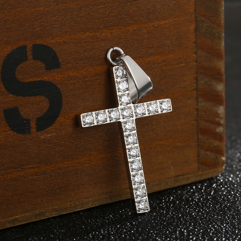 Jewellery: Christian Rhinestone Cross Stainless Steel Pendant Necklace
