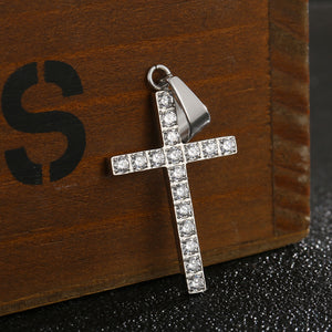 Jewellery: Christian Rhinestone Cross Stainless Steel Pendant Necklace
