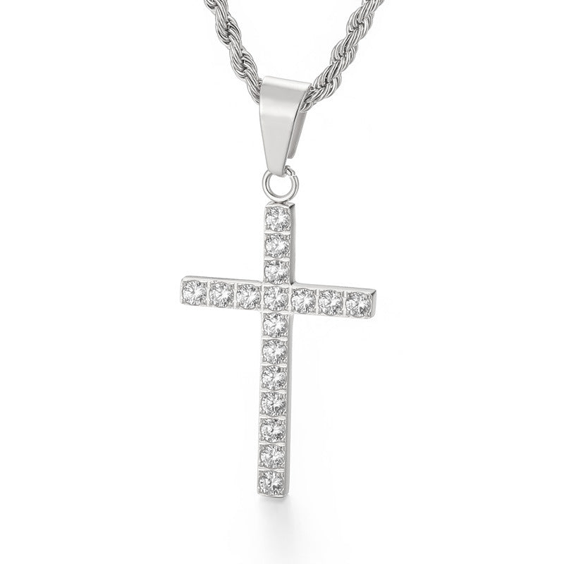Jewellery: Christian Rhinestone Cross Stainless Steel Pendant Necklace