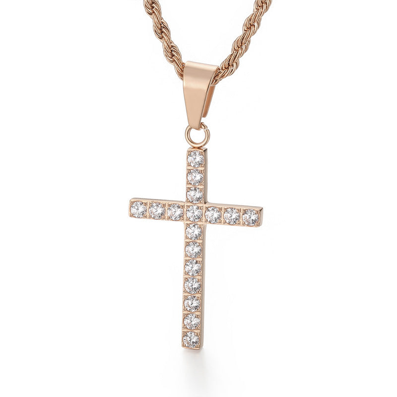 Jewellery: Christian Rhinestone Cross Stainless Steel Pendant Necklace