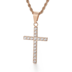 Jewellery: Christian Rhinestone Cross Stainless Steel Pendant Necklace