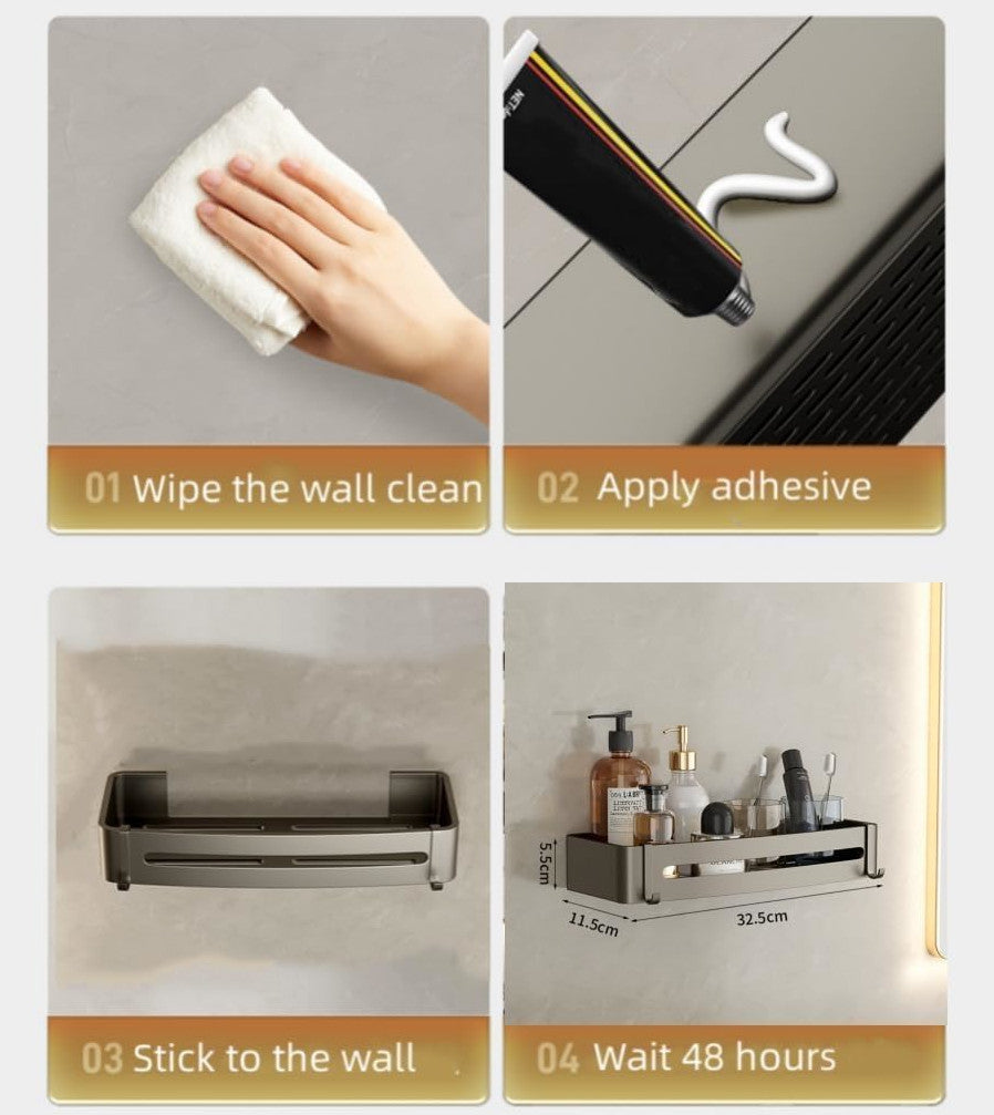 Home: Adhesive Square Shelf, Storage Rack, Caddy for Bathroom Kitchen 2 Pcs