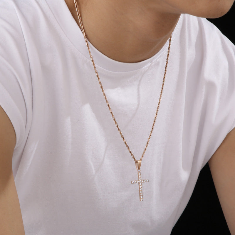 Jewellery: Christian Rhinestone Cross Stainless Steel Pendant Necklace