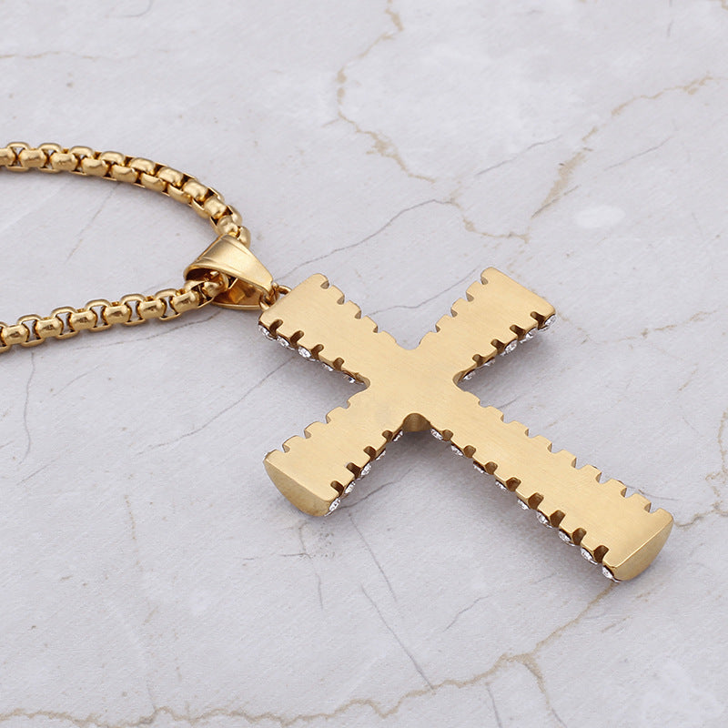 Jewelry: Christian Zircon Rhinestone Cross Stainless Steel Necklace