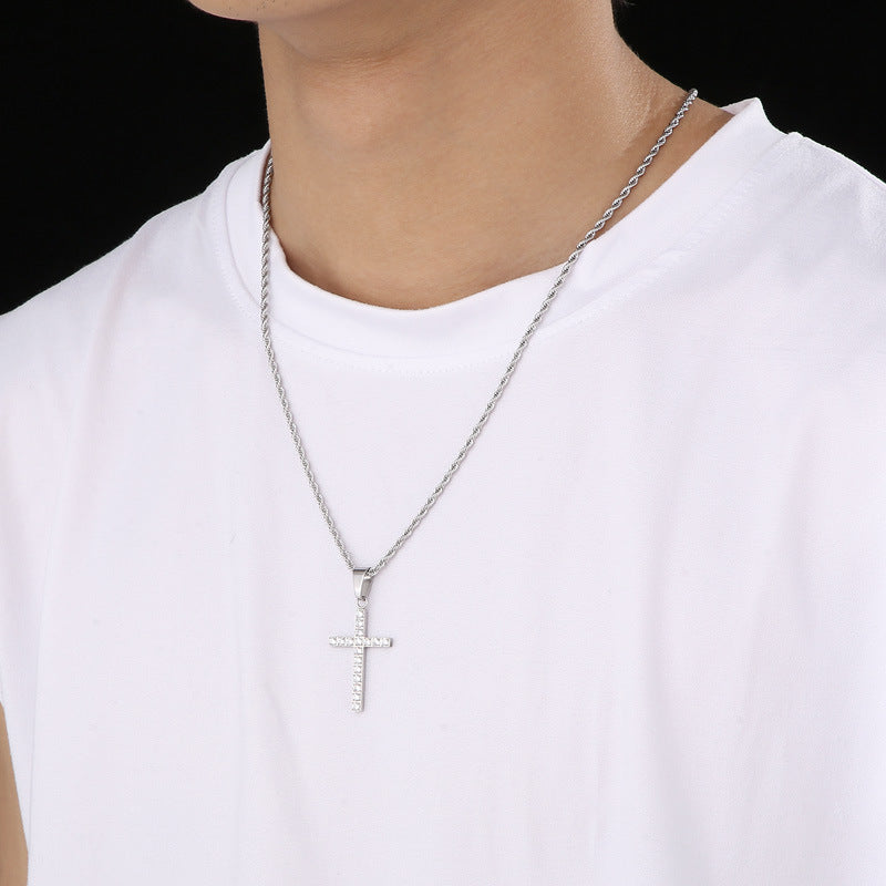 Jewellery: Christian Rhinestone Cross Stainless Steel Pendant Necklace