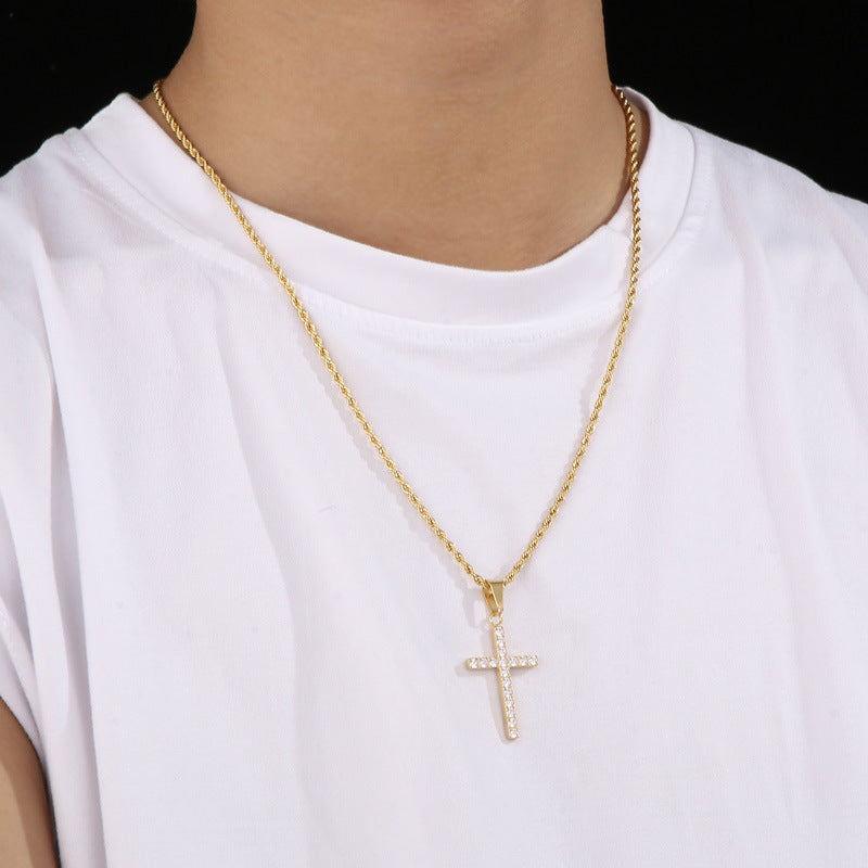 Jewellery: Christian Rhinestone Cross Stainless Steel Pendant Necklace