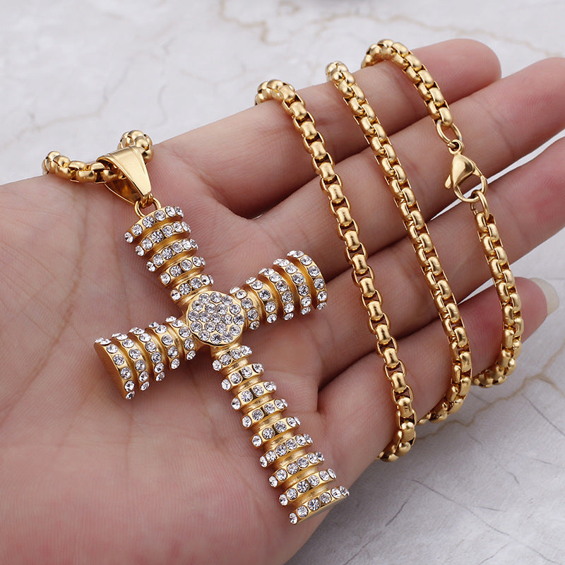 Jewelry: Christian Zircon Rhinestone Cross Stainless Steel Necklace
