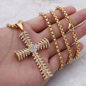Jewelry: Christian Zircon Rhinestone Cross Stainless Steel Necklace