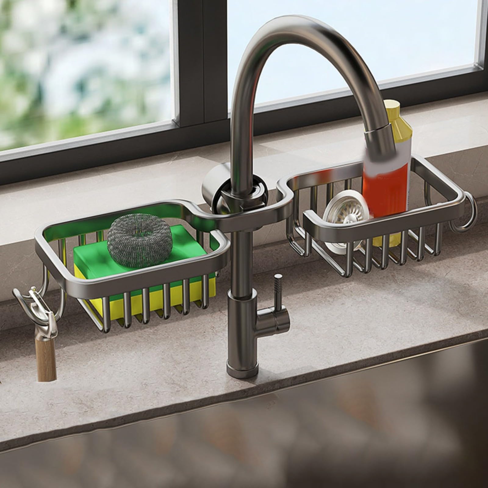 Home: Double Faucet Rack Holder, Sink Caddy Organizer Kitchen & Bathroom