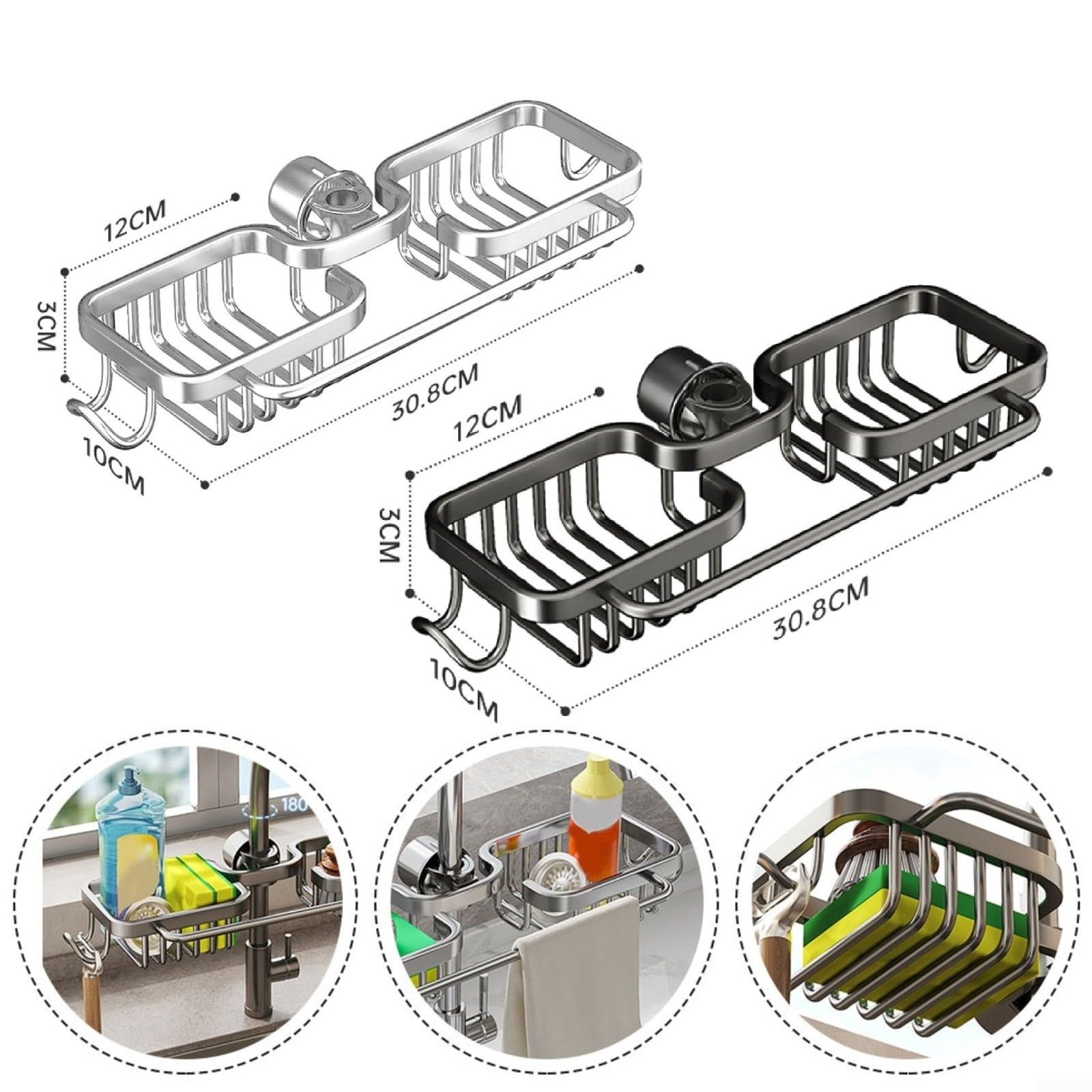 Home: Double Faucet Rack Holder, Sink Caddy Organizer Kitchen & Bathroom