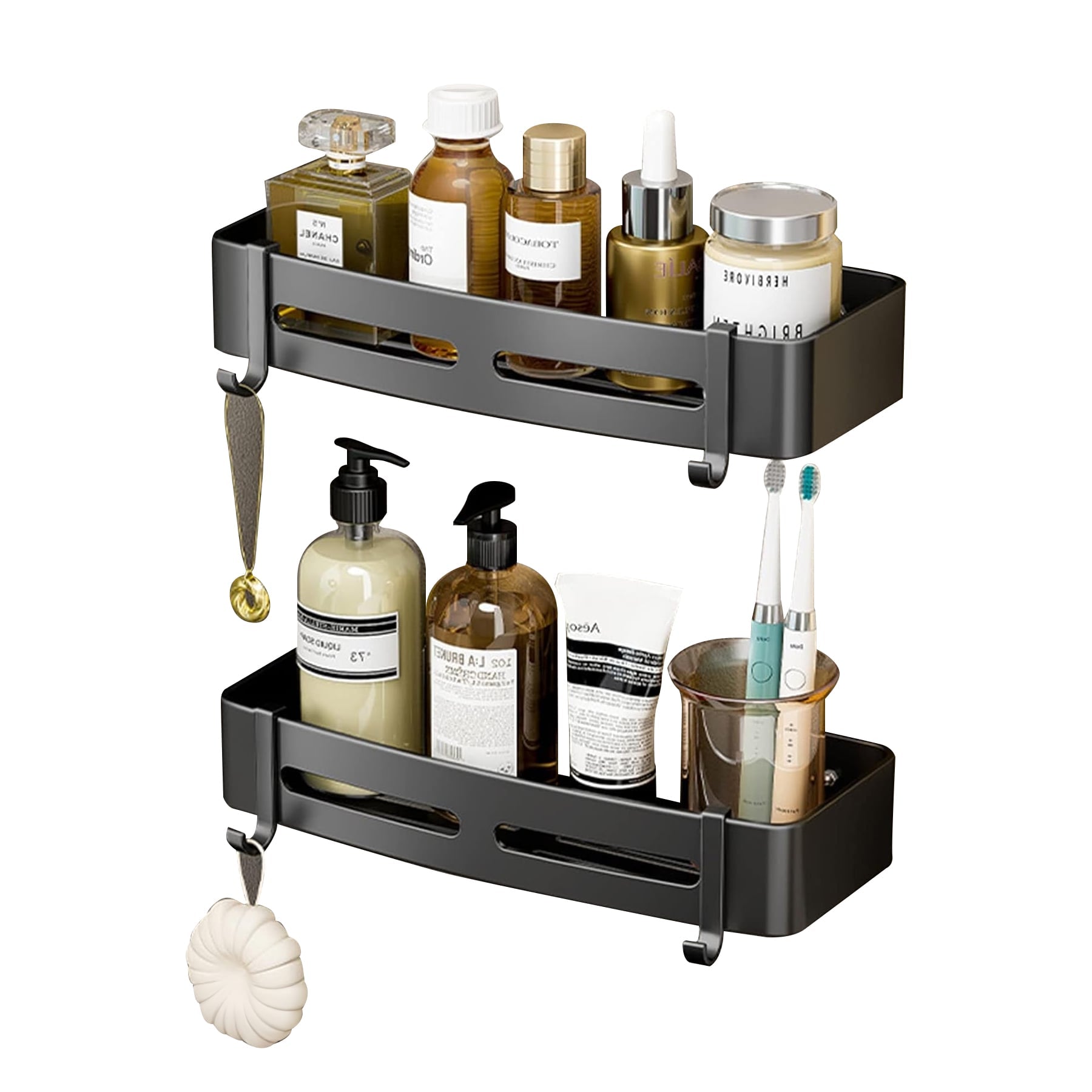 Home: Adhesive Square Shelf, Storage Rack, Caddy for Bathroom Kitchen 2 Pcs