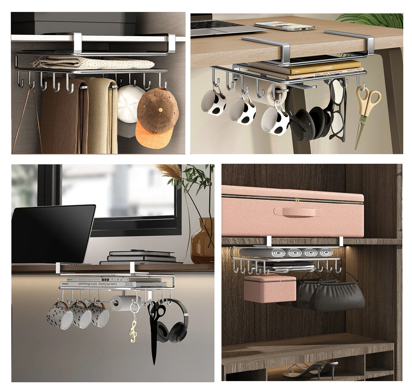 Home: Multifunctional Stainless Steel Cabinet Hanging Organizer (With Hooks)