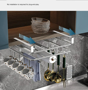 Home: Multifunctional Stainless Steel Cabinet Hanging Organizer (With Hooks)