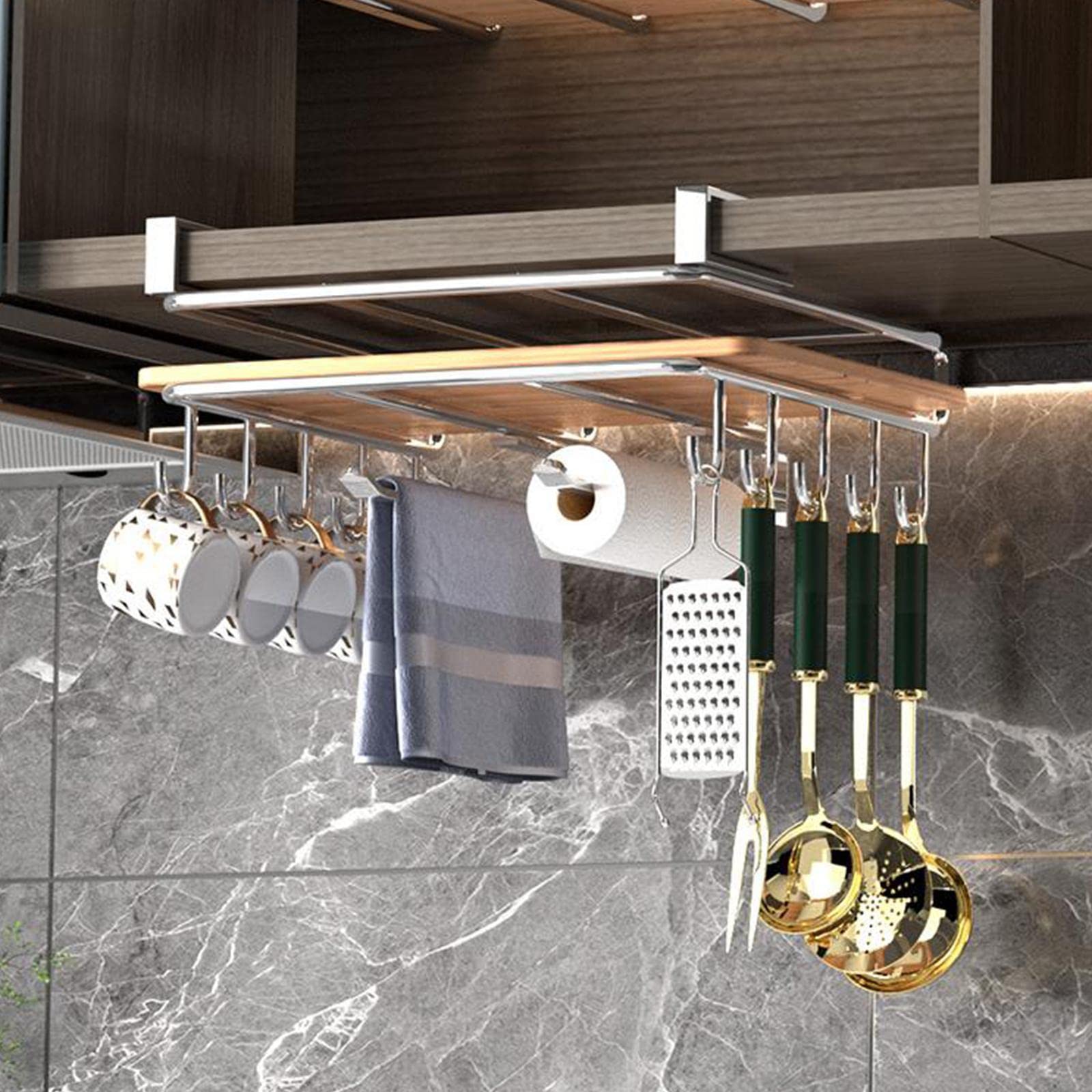 Home: Multifunctional Stainless Steel Cabinet Hanging Organizer (With Hooks)
