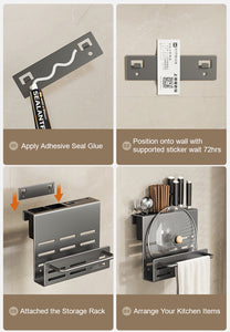 Home: Kitchen Storage Utensils Tool Rack (Screwless Wall-Mounted)