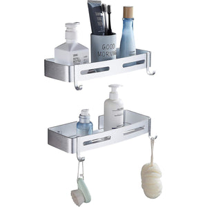 Home: Adhesive Square Shelf, Storage Rack, Caddy for Bathroom Kitchen 2 Pcs