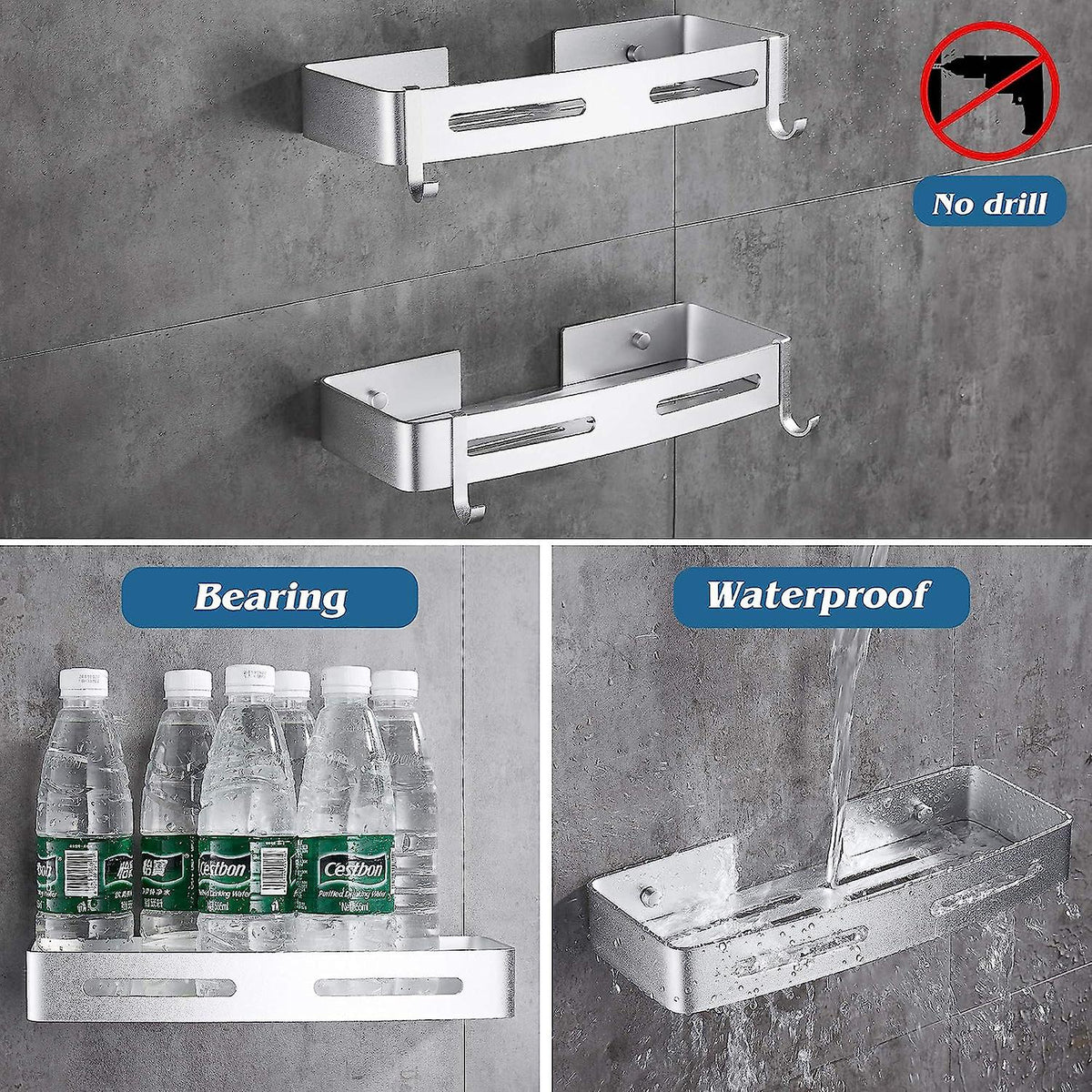 Home: Adhesive Square Shelf, Storage Rack, Caddy for Bathroom Kitchen ...