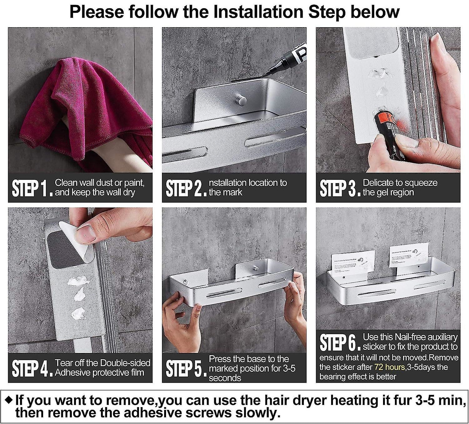 Home: Adhesive Square Shelf, Storage Rack, Caddy for Bathroom Kitchen 2 Pcs