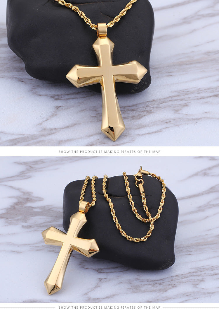 Jewelry: Large Solid Smooth Cross Pendant Necklace