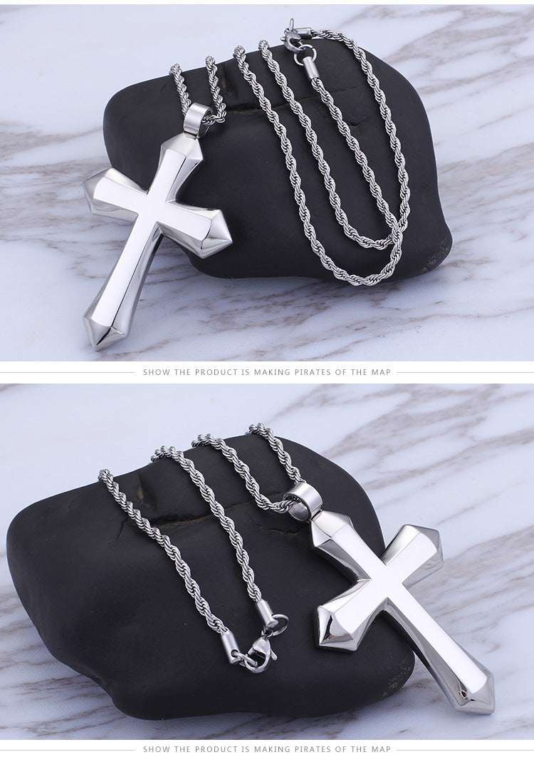 Jewelry: Large Solid Smooth Cross Pendant Necklace