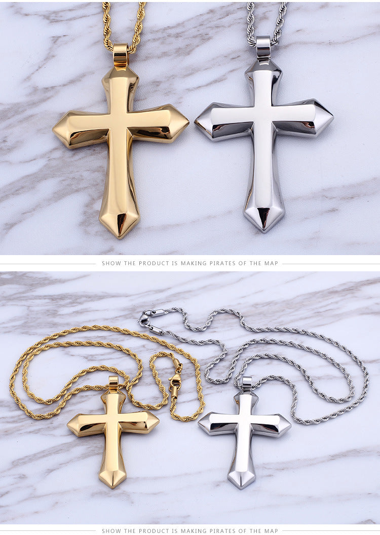 Jewelry: Large Solid Smooth Cross Pendant Necklace