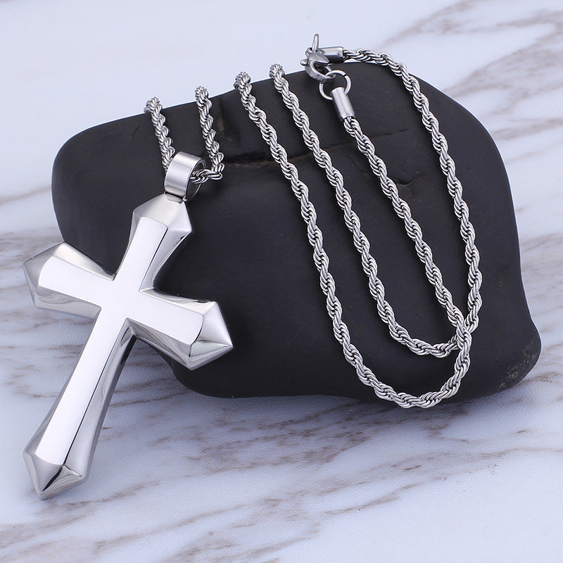 Jewelry: Large Solid Smooth Cross Pendant Necklace