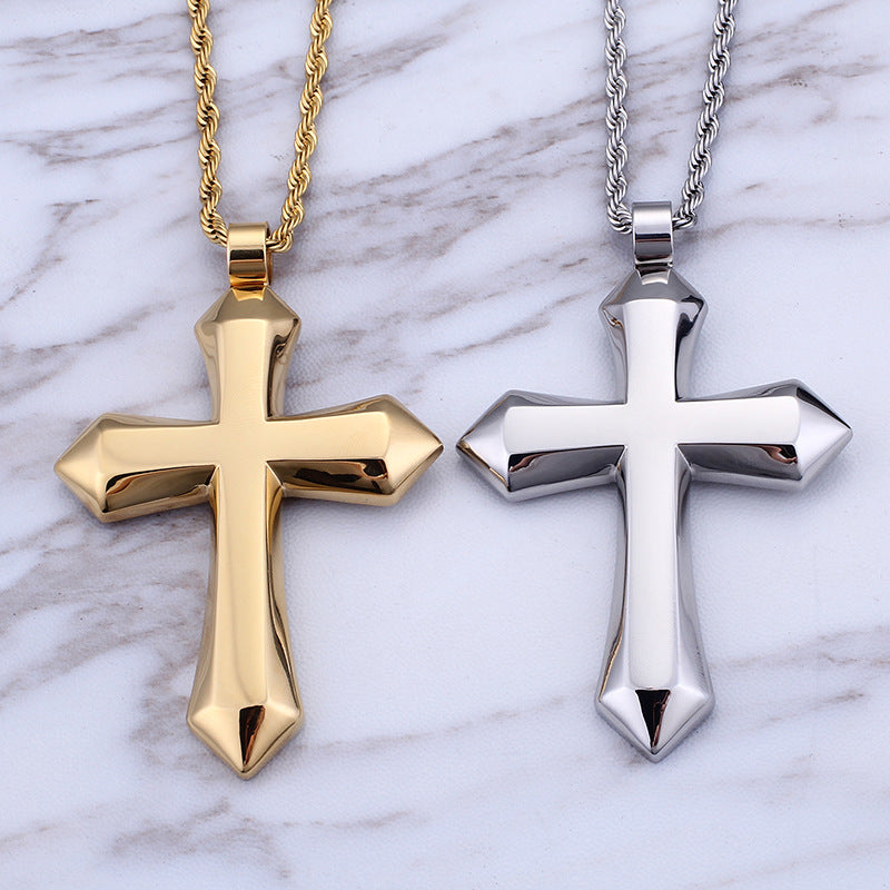 Jewelry: Large Solid Smooth Cross Pendant Necklace