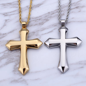 Jewelry: Large Solid Smooth Cross Pendant Necklace
