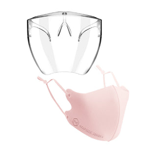 Masks: Nano Silver Cooling Fibre Face Mask & Face Shield Glasses Combo - Pink