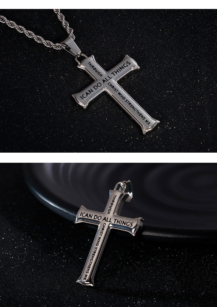 Jewellery: Christian Collection Engraved Stainless Steel Unique Cross Necklace
