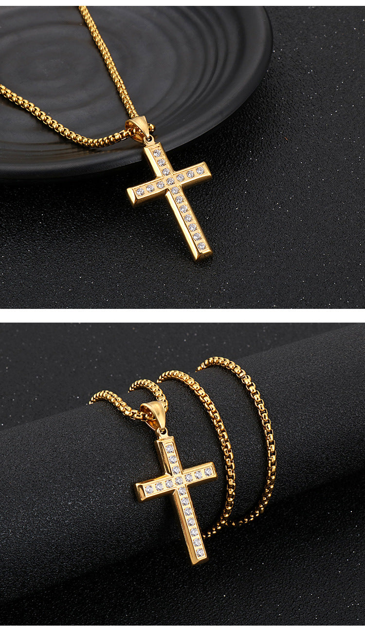 Jewellery: Faith Zirconia Cross Necklace - Pendant With Chain