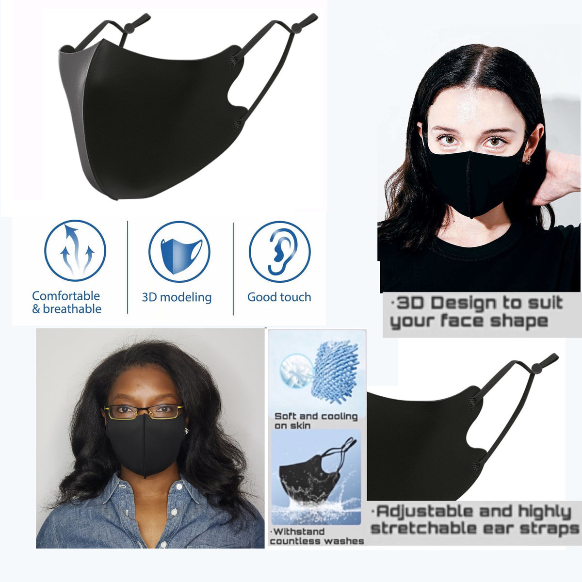 Masks: Ice Cooling Microfibre Washable Adjustable 3D Mask with KN95 Fi ...