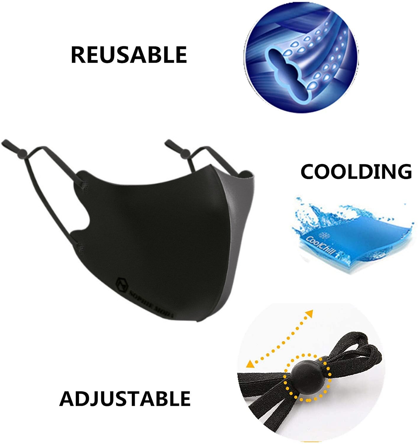 Masks: Ice Cooling Microfibre Washable Adjustable 3D Face Mask (3 pcs) - Camo