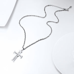 Jewellery: Christian Collection Engraved Stainless Steel Unique Cross Necklace