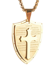 Jewellery: Christian Armour of God Stainless Steel Shield Cross Pendant Necklace