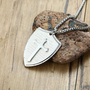 Jewellery: Christian Armour of God Stainless Steel Shield Cross Pendant Necklace