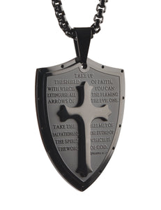 Jewellery: Christian Armour of God Stainless Steel Shield Cross Pendant Necklace