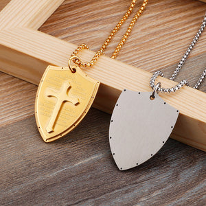 Jewellery: Christian Armour of God Stainless Steel Shield Cross Pendant Necklace
