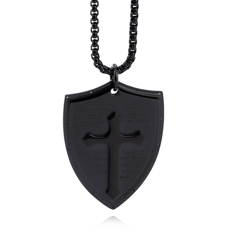 Jewellery: Christian Armour of God Stainless Steel Shield Cross Pendant Necklace