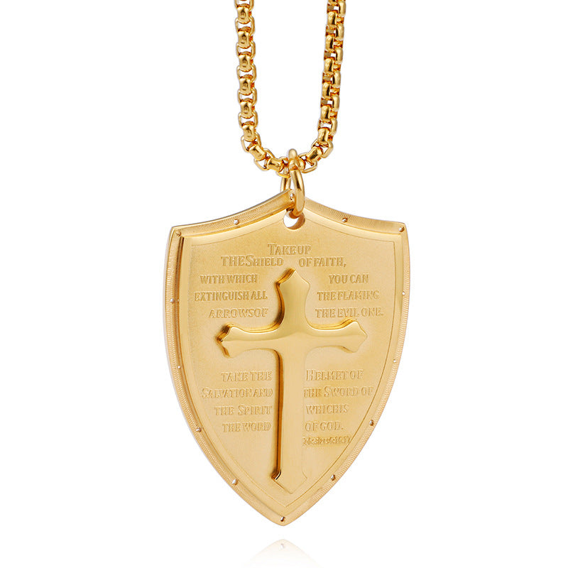 Jewellery: Christian Armour of God Stainless Steel Shield Cross Pendant Necklace
