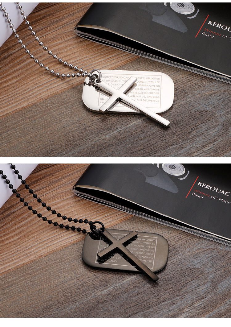 Jewellery: Christian Prayer Tag with Cross Pendant Necklace